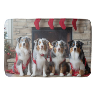 Australian Shepherd bij de open haard Kerstmis Badmat