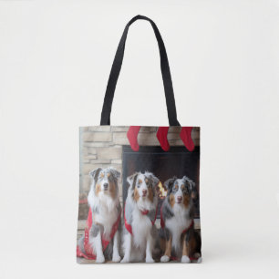 Australian Shepherd bij de open haard Kerstmis Draagtas