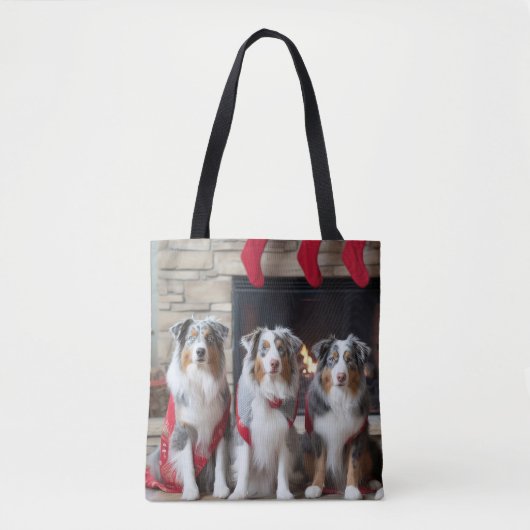 Australian Shepherd bij de open haard Kerstmis Draagtas (Voorkant)