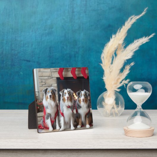 Australian Shepherd bij de open haard Kerstmis Fotoplaat (Insitu)