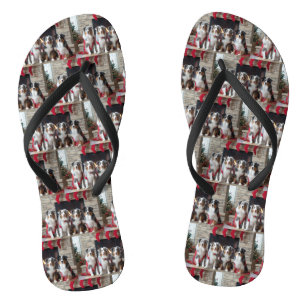 Australian Shepherd bij de open haard Kerstmis Teenslippers