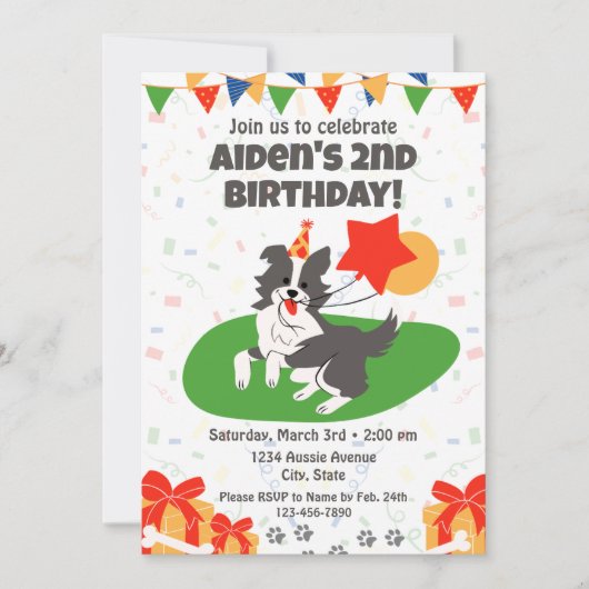 Australian Shepherd Birthday Invitation Kaart (Voorkant)