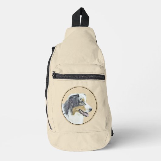 Australian Shepherd Black Tri Schilderen Hond Art Sling Bag (Voorkant)
