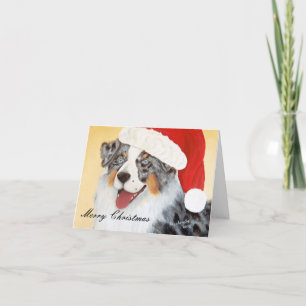 Australian Shepherd ~ Blue Merle with Santa Hat Feestdagen Kaart