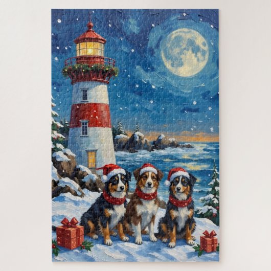 Australian Shepherd Christmas Lighthouse Holiday Legpuzzel (Verticaal)