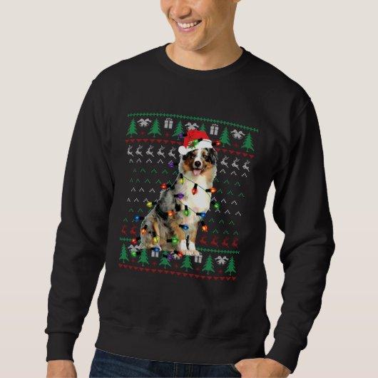 Australian Shepherd Christmas Lights Ugly Sweater  (Voorkant)