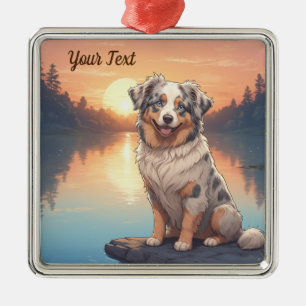 Australian Shepherd Dog bij Lake Metalen Ornament