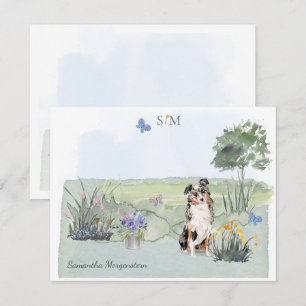 Australian Shepherd Dog Butterfly Monogram Name Notitiekaartje