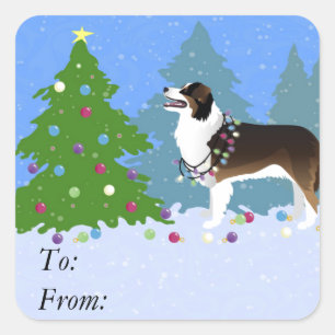 Australian Shepherd Dog Decorate Kerstboom Vierkante Sticker