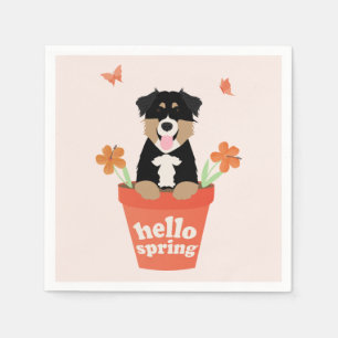 Australian Shepherd Dog in Flower Pot Servet