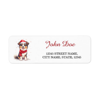 Australian Shepherd Dog in Santa Hat Christmas Etiket