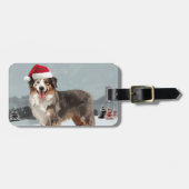 Australian Shepherd Dog in Sneeuwkerst Bagagelabel (Voorkant horizontaal)