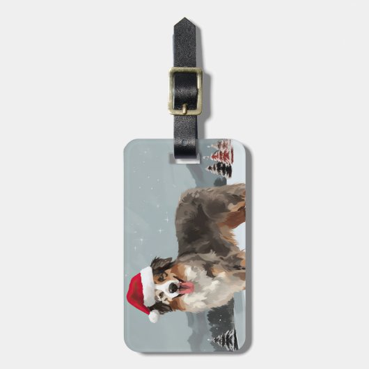 Australian Shepherd Dog in Sneeuwkerst Bagagelabel (Voorkant verticaal)