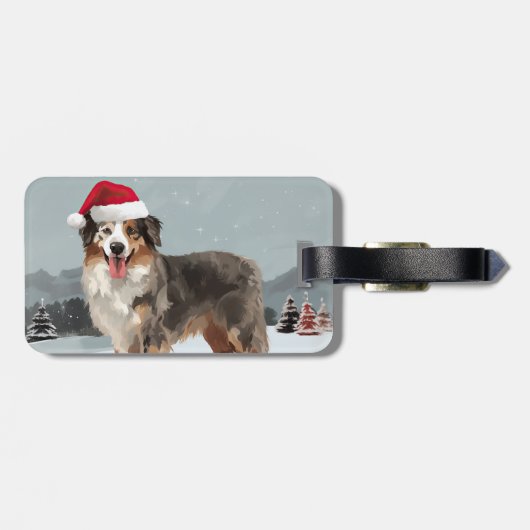Australian Shepherd Dog in Sneeuwkerst Bagagelabel (Achterkant horizontaal)