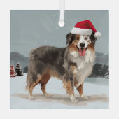 Australian Shepherd Dog in Sneeuwkerst Glas Ornament (Achterkant)