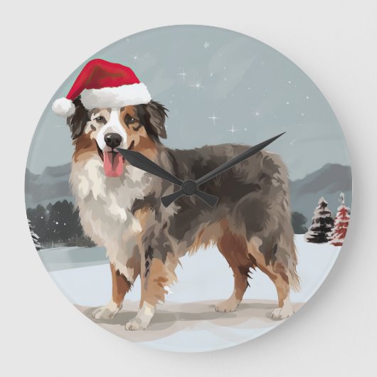 Australian Shepherd Dog in Sneeuwkerst Grote Klok (Voorkant)