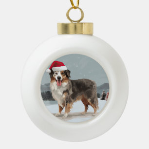 Australian Shepherd Dog in Sneeuwkerst Keramische Bal Ornament