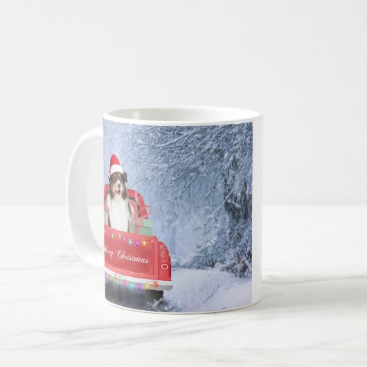 Australian Shepherd Dog in Sneeuwkerst Koffiemok (Voorkant links)