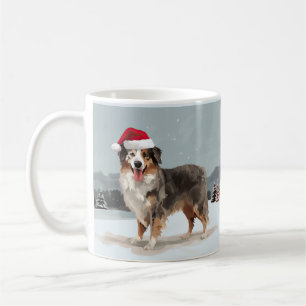 Australian Shepherd Dog in Sneeuwkerst Koffiemok