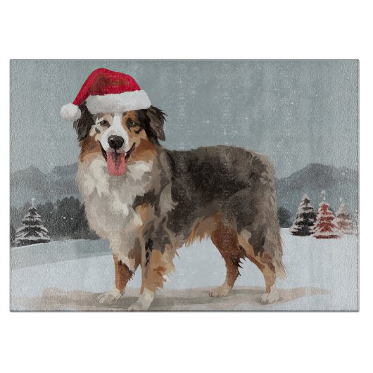Australian Shepherd Dog in Sneeuwkerst Snijplank (Voorkant)