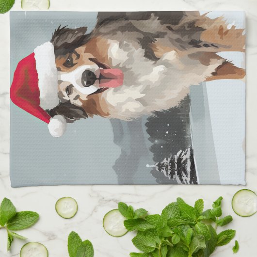 Australian Shepherd Dog in Sneeuwkerst Theedoek (Gevouwen)