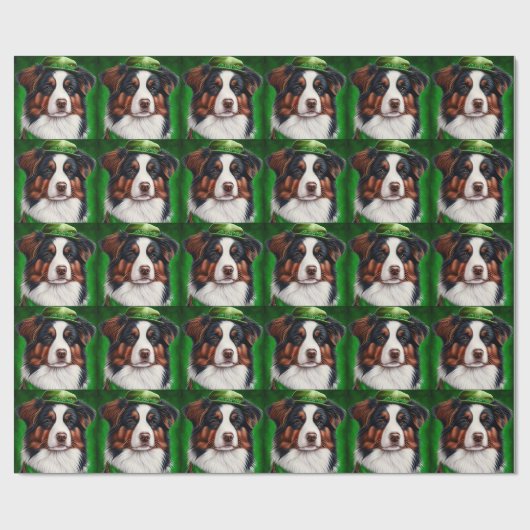 Australian Shepherd dog in St. Patrick's Day Dress Cadeaupapier (Vlak)