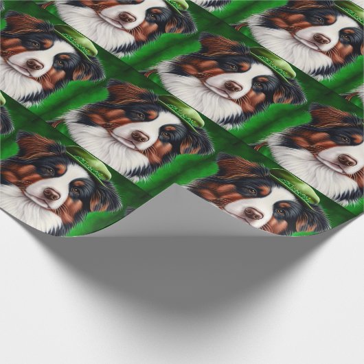 Australian Shepherd dog in St. Patrick's Day Dress Cadeaupapier (Hoek)