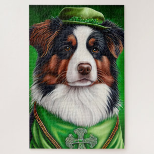 Australian Shepherd dog in St. Patrick's Day Dress Legpuzzel