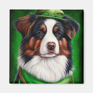 Australian Shepherd dog in St. Patrick's Day Dress Magneet