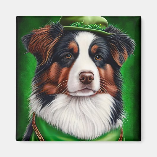 Australian Shepherd dog in St. Patrick's Day Dress Magneet (Voorkant)