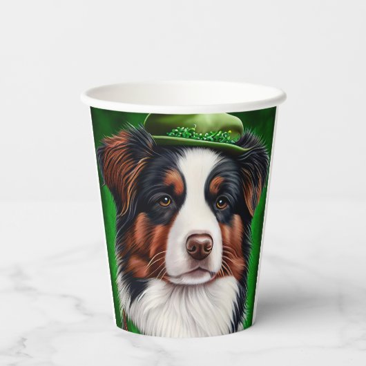 Australian Shepherd dog in St. Patrick's Day Dress Papieren Bekers