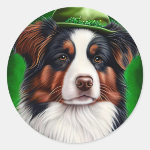 Australian Shepherd dog in St. Patrick's Day Dress Ronde Sticker