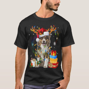 Australian Shepherd Dog licht Santa Hat Sweater C T-shirt