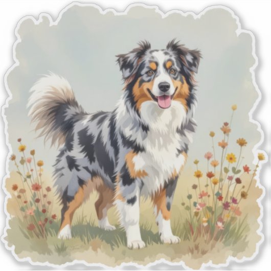 Australian Shepherd Dog Merle Long Tail Sticker (Voorkant)
