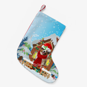 Australian Shepherd dog met kerstcadeaus Kleine Kerstsok