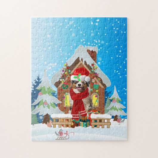 Australian Shepherd dog met kerstcadeaus Legpuzzel (Verticaal)
