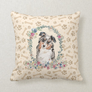 Australian Shepherd Dog Paw Print & Floral Cute Kussen