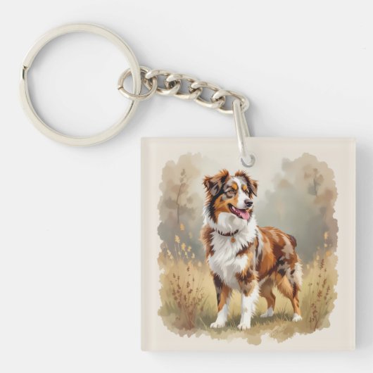 Australian Shepherd Dog Red Merle Aussie Sleutelhanger (voorkant)