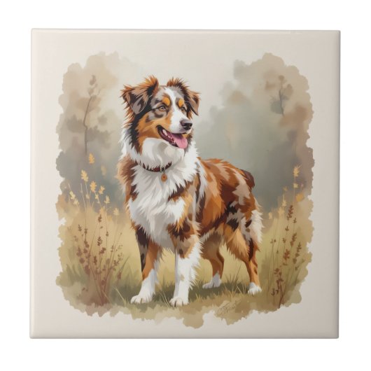Australian Shepherd Dog Red Merle Aussie Tegeltje (Voorkant)