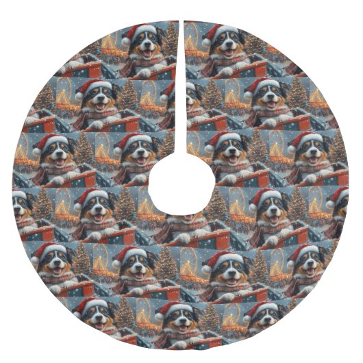 Australian Shepherd Dog Roller Onderzetter Kerst Kerstboom Rok (Voorkant)