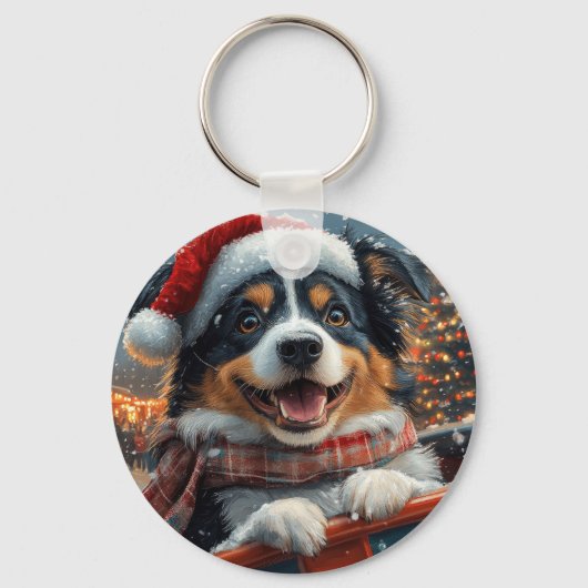 Australian Shepherd Dog Roller Onderzetter Kerst Sleutelhanger (Achterkant)