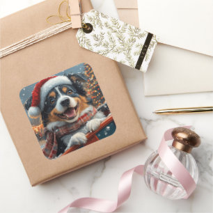 Australian Shepherd Dog Roller Onderzetter Kerst Vierkante Sticker