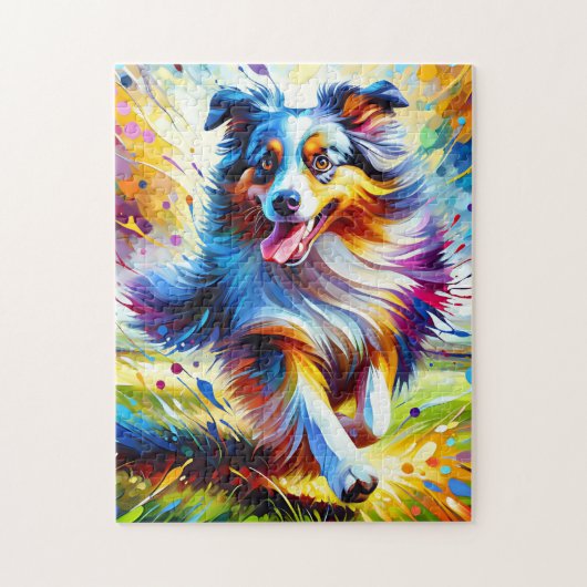 Australian Shepherd Dog Running Acryl Art Print Legpuzzel (Verticaal)