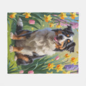 Australian Shepherd Dog Spring Bloemen Schilderen Fleece Deken (Voorkant (Horizontaal))
