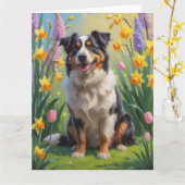 Australian Shepherd Dog Spring Bloemen Schilderen Kaart (Gele Bloem)