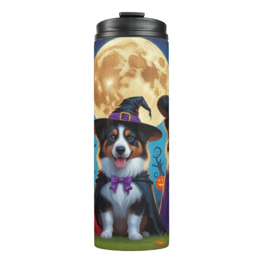 Australian Shepherd Dogs Pumpkin Halloween Grappig Thermosbeker (Voorkant)