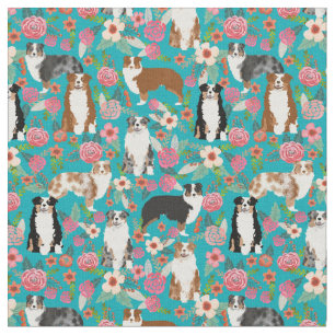 Australian Shepherd floralen blauwgroen Stof