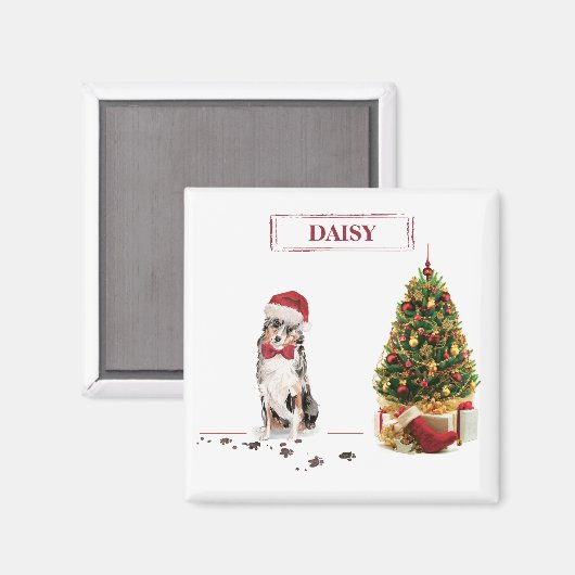 Australian Shepherd Funny kersthond met boom Magneet (Voorkant / Achterkant)