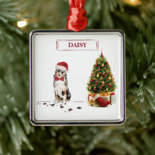 Australian Shepherd Funny kersthond met boom Metalen Ornament