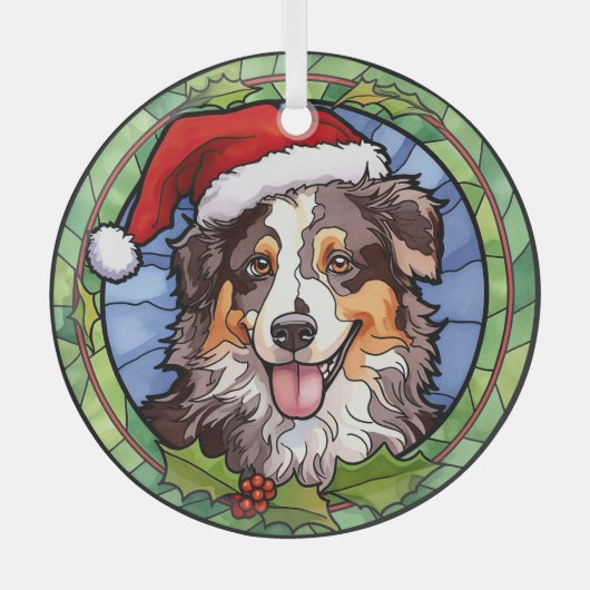 Australian Shepherd Glas in lood Kerst Glas Ornament (Voorkant)